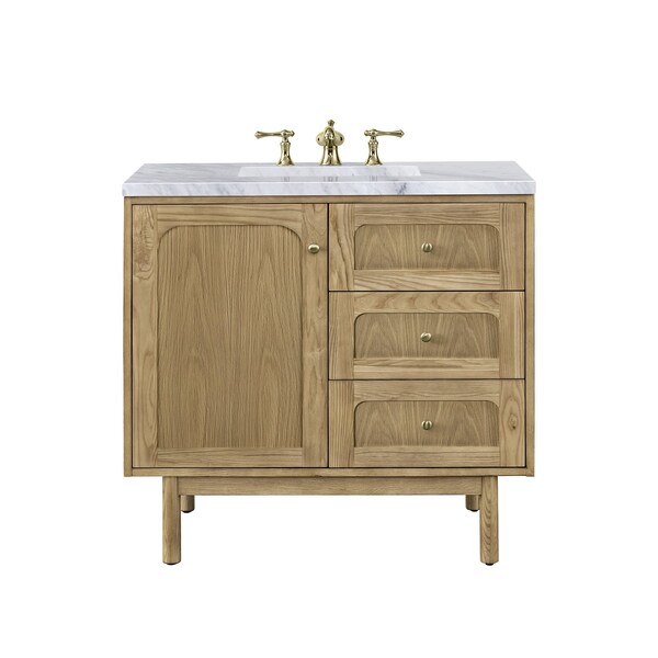 James Martin Vanities Laurent 36in Single Vanity, Light Natural Oak w/ 3 CM Carrara Marble Top 545-V36-LNO-3CAR - main